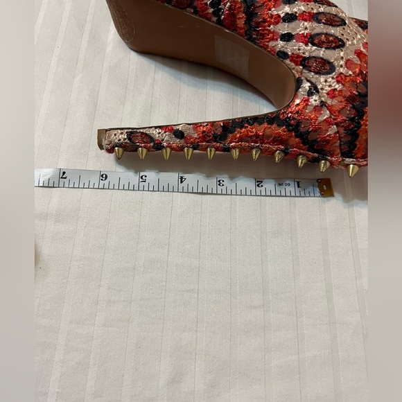 Wild Pair Retro Orange Multicolor Spike Peep Toe High Heels Stilettos Size 6M - Picture 13 of 14